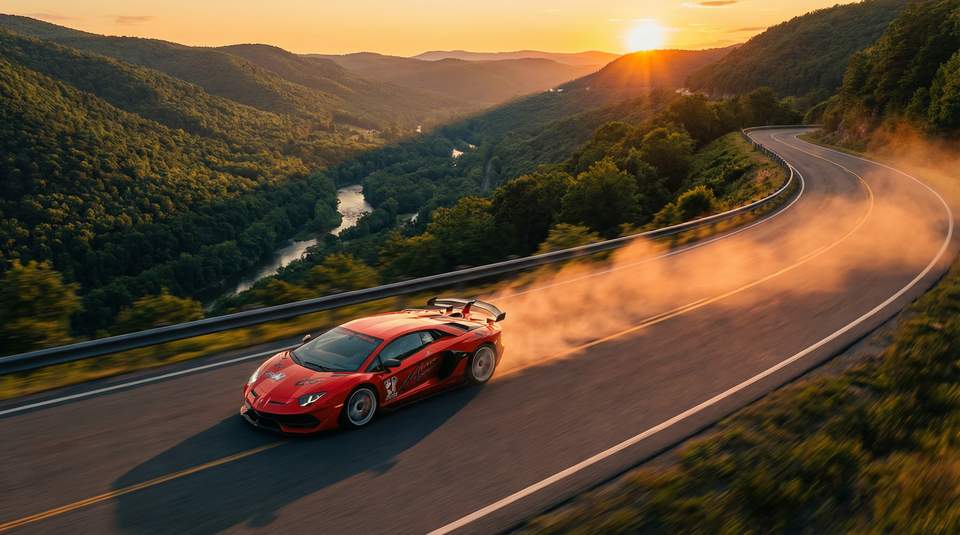 萝莉岛视频：红色Aventador SVJ山路激驾